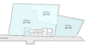 Plattegrond van de Fred. Roeskestraat met drie units (0.3, 0.4 en 0.5) en bijbehorende oppervlakten in vierkante meters.